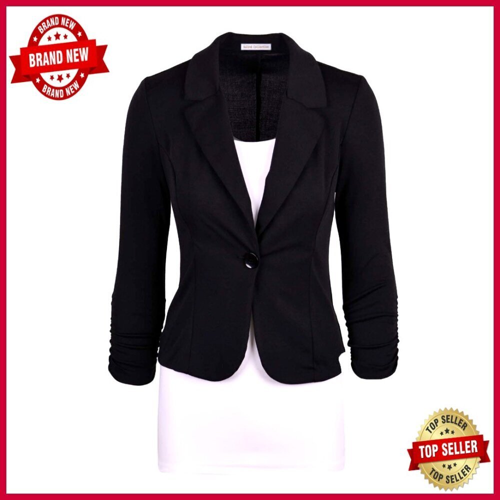 Lightweight Stretch Knit Blazer 3/4 Sleeve Work Casual Button Front